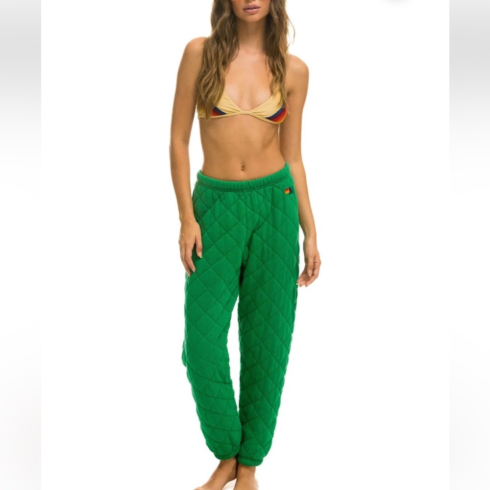 Aviator Nation Green Quilted Track Pants